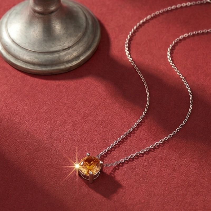 Minimalist Orange Moissanite Stainless Steel Pendant Necklace